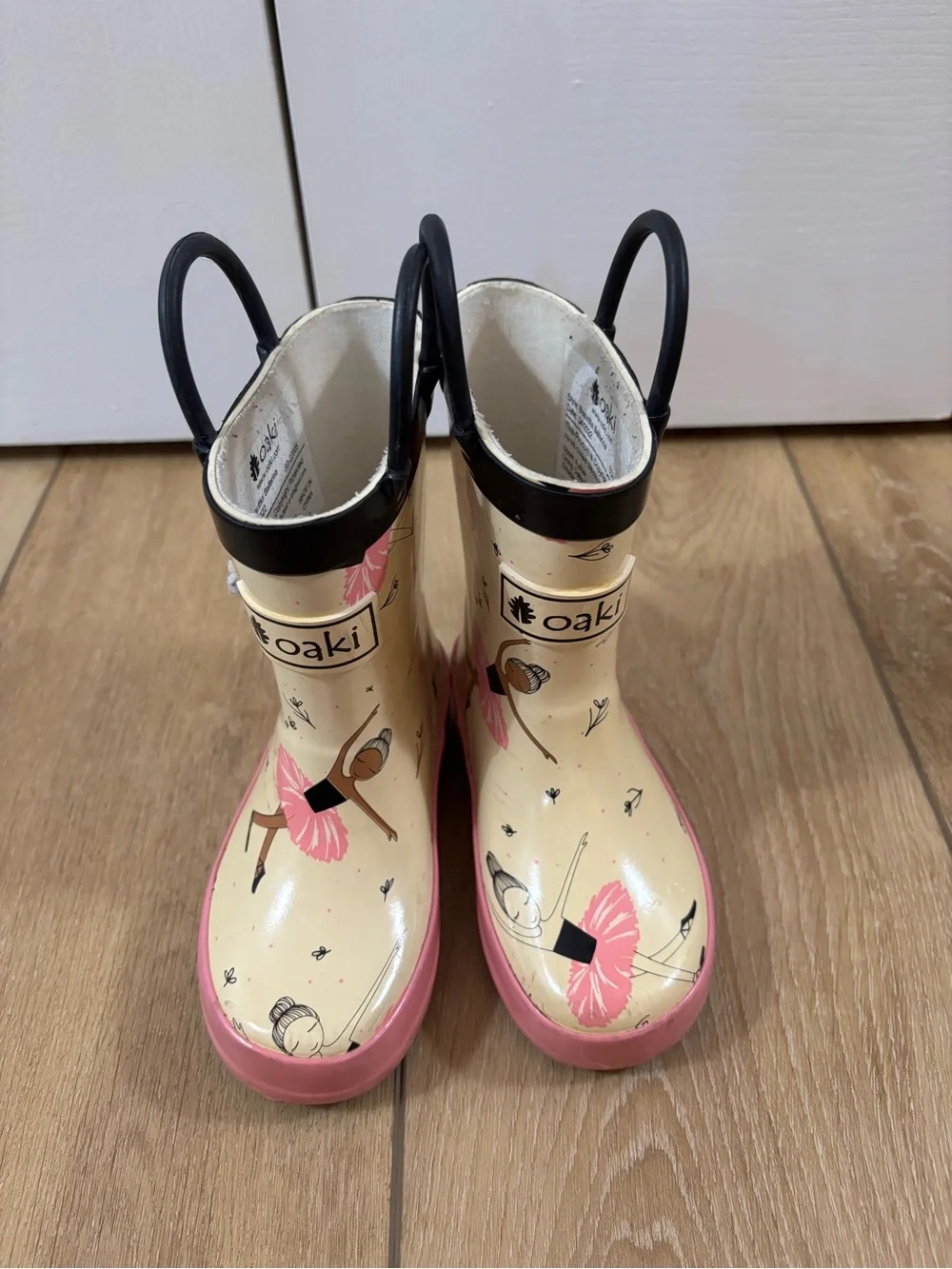 Kids Pink and Cream Waterproof Rain Boots with Grip Sole